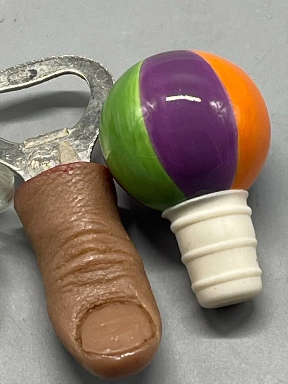 set of 3 bottle corks hot air balloon Rhino thumb with beer cap remover READ